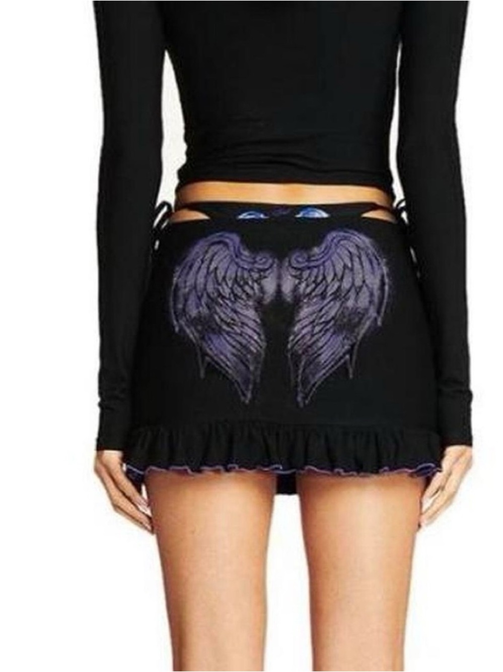 I.AM.GIA Black Mini Skirt with Purple Angel Wing Detail